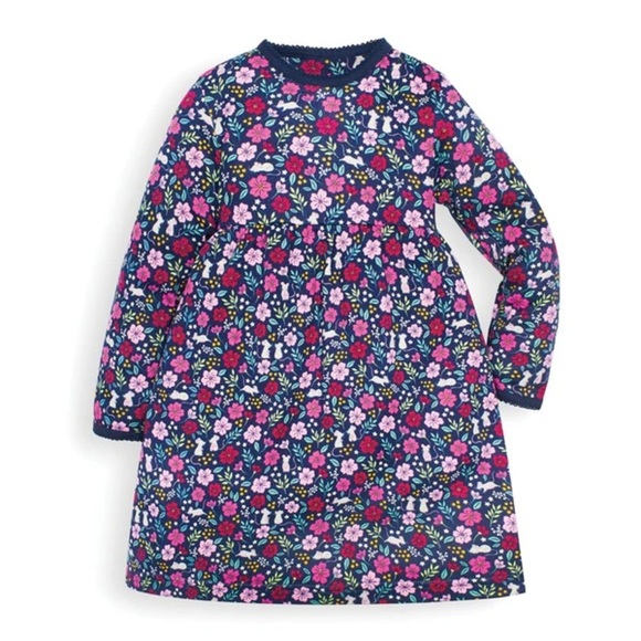 Jojo Maman Bebe toddler Navy Mouse Floral print Classic Dress girls long sleeve